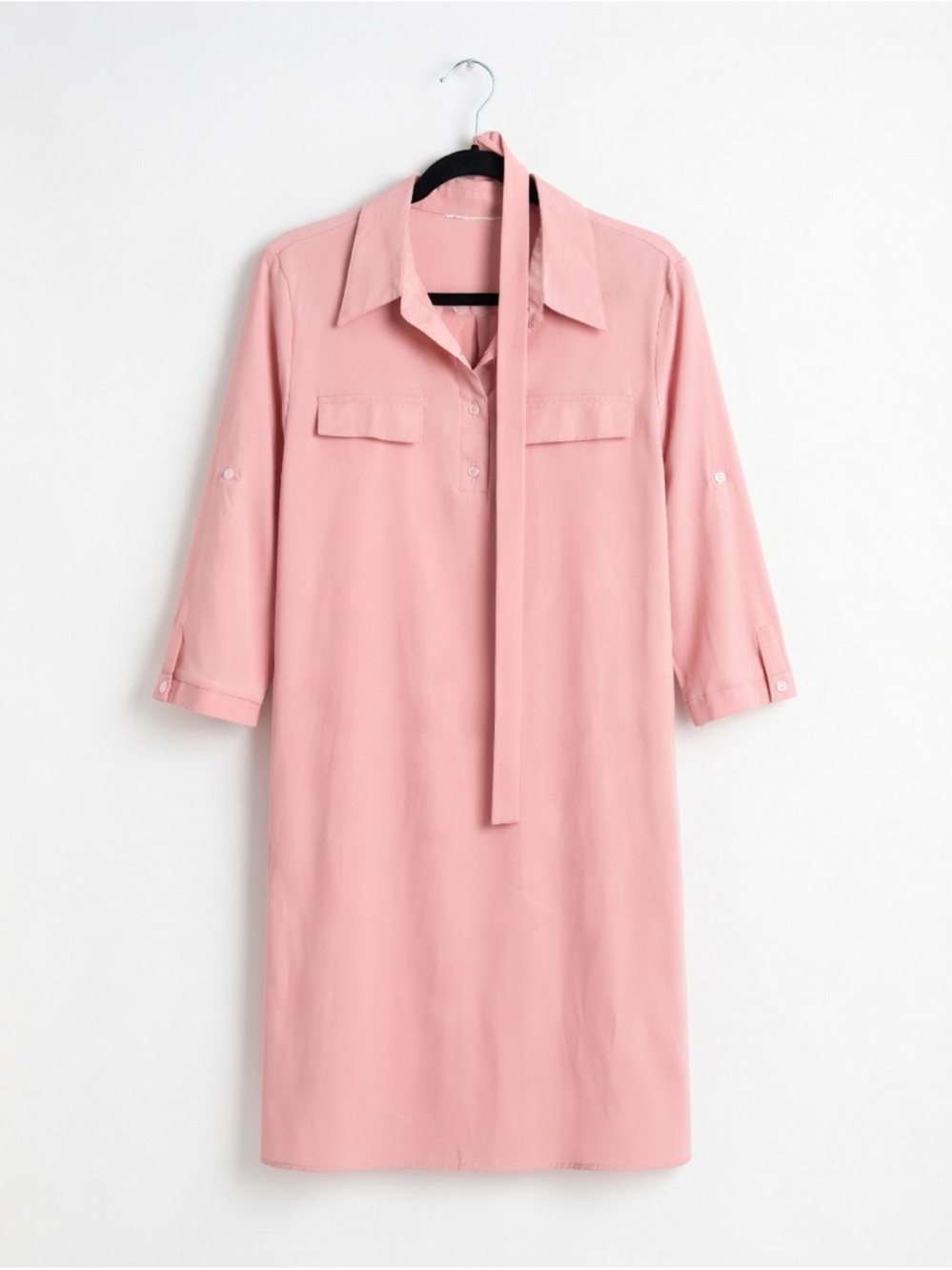 Blush Pink Tie-Neck Shift Dress